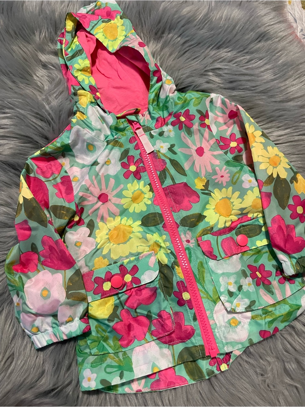 Baby Girl Floral Rain Jacket Windbreaker PinkGreen Lightweight cat & Jack #2837